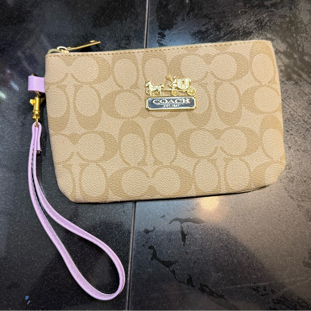 Tan and Lavender Signature Wristlet